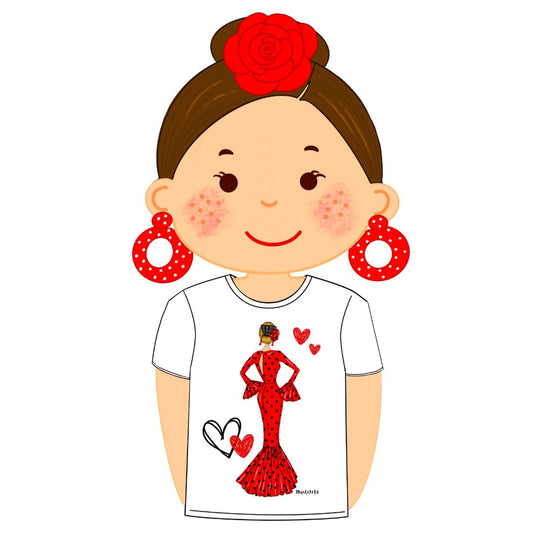 100% Organic Cotton Flamenco T-shirt Fitted - Model Maria white dress