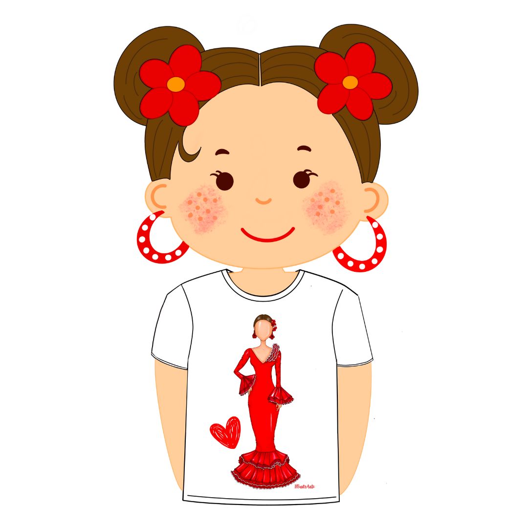 100% Organic Cotton Flamenco T-shirt Fitted - Model Maria white dress