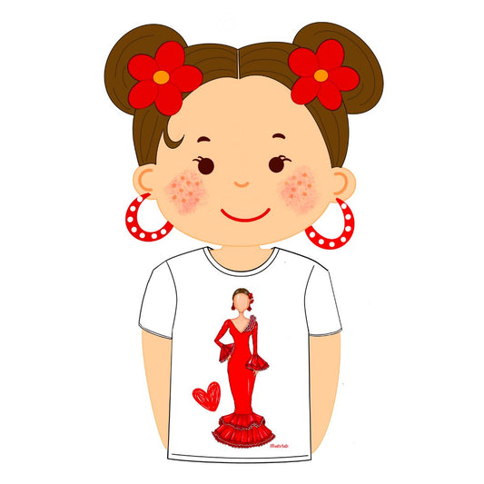 100% Organic Cotton Flamenco T-shirt Fitted - Model Maria white dress