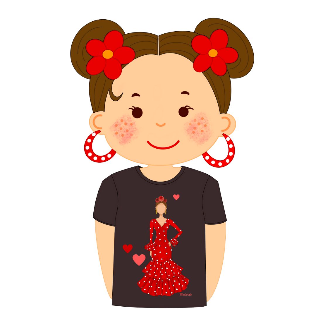 100% Organic Cotton Flamenco T-shirt Fitted - Model Maria white dress