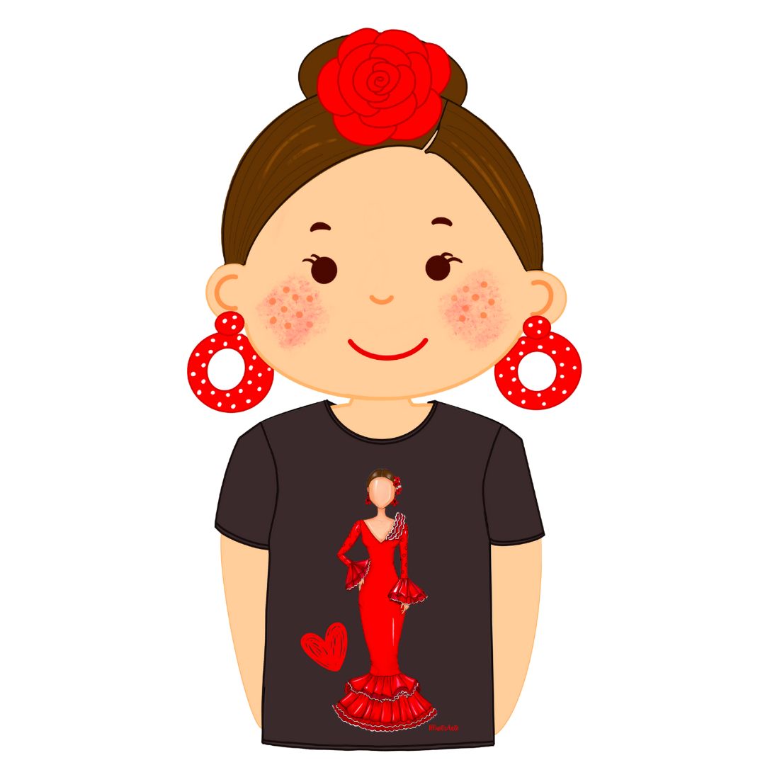 100% Organic Cotton Flamenco T-shirt Fitted - Model Maria white dress