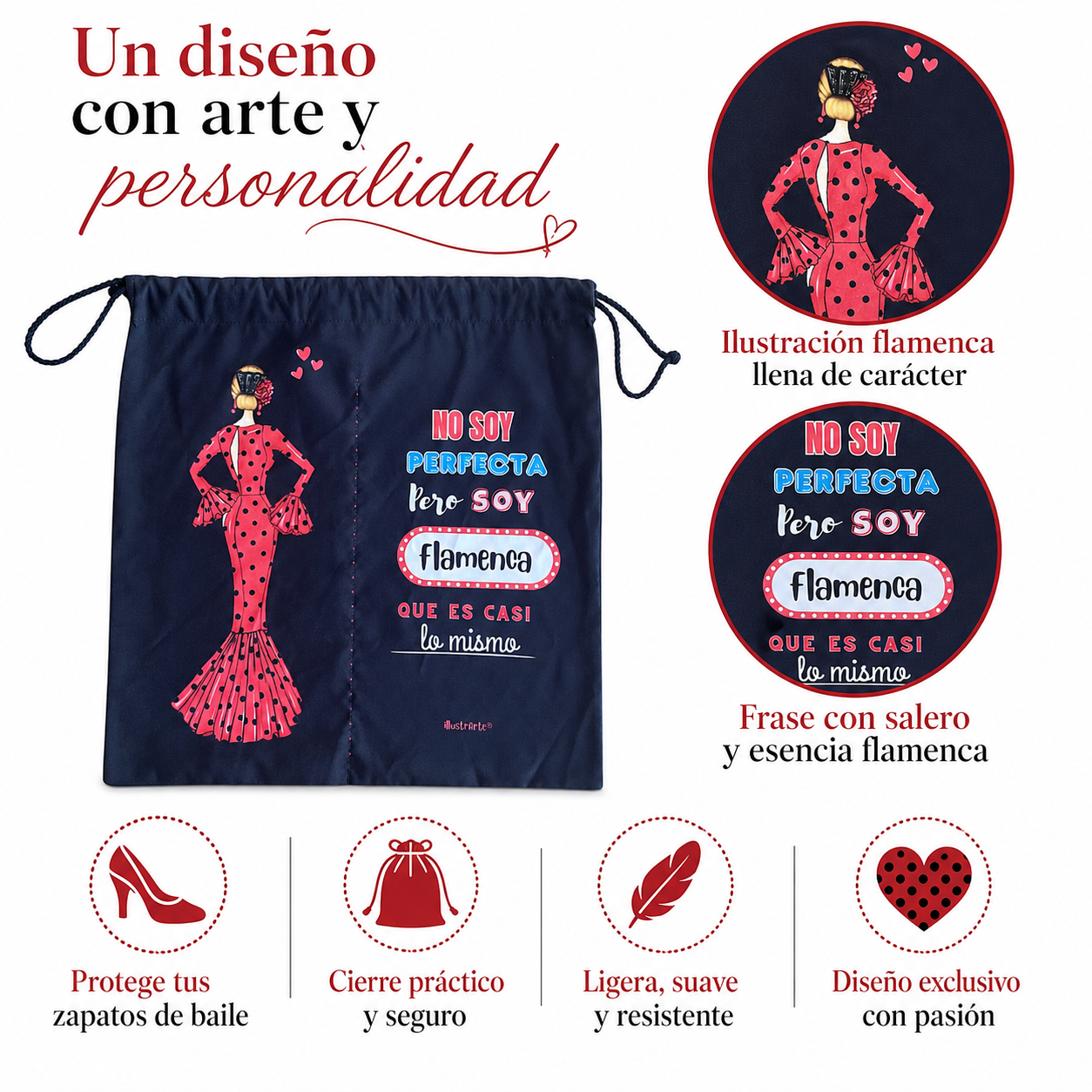 Bolsa para zapatos illustrArte – María Rojo – doble compartimento interior