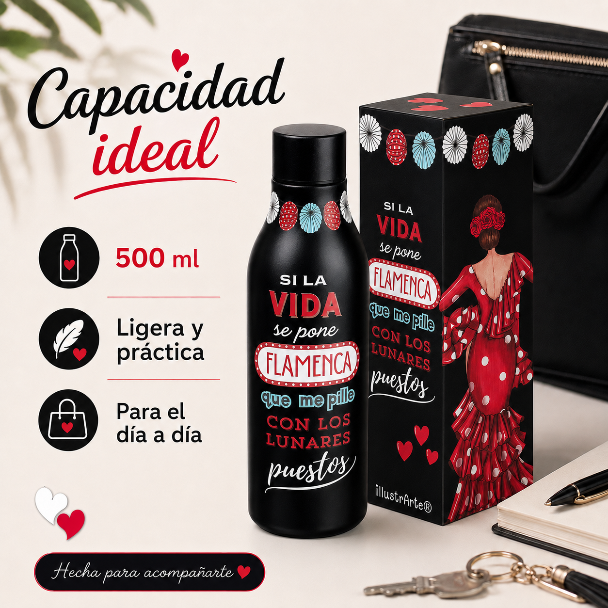 Botella térmica illustrArte 500 ml – diseño Macarena – capacidad de 500 ml, ligera y práctica para el día a día – vista 5