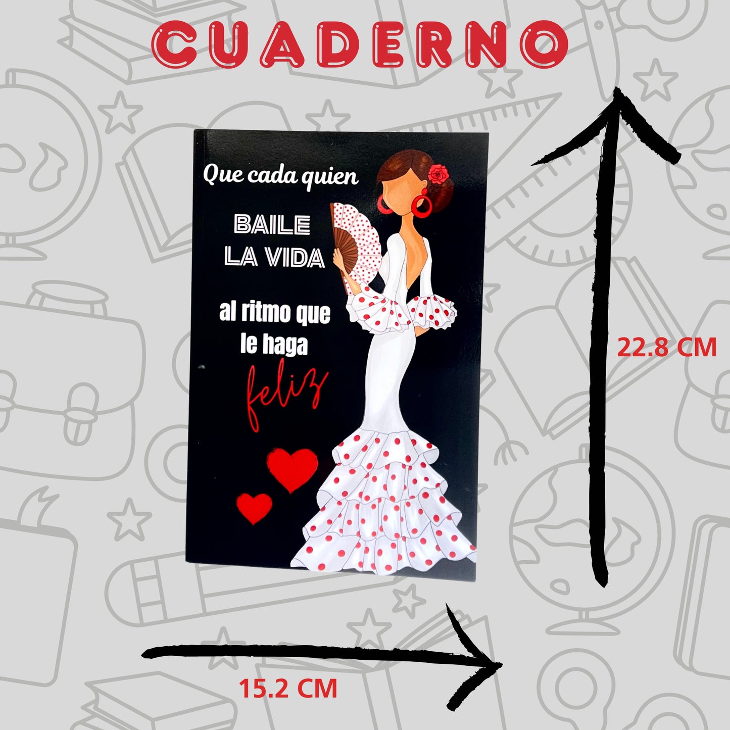 Cuaderno Flamenco “Baile la Vida – Pepa” – 6×9” (15,24×22,86 cm) – 120 Páginas Rayadas – Diseño illustrArte