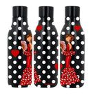 a set of three black and white polka dot bottles