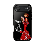 Personalised phone case flamenco dancer Pepa, with a little Virgin Mary for iPhone 17 Air, gloss finish – illustrArte