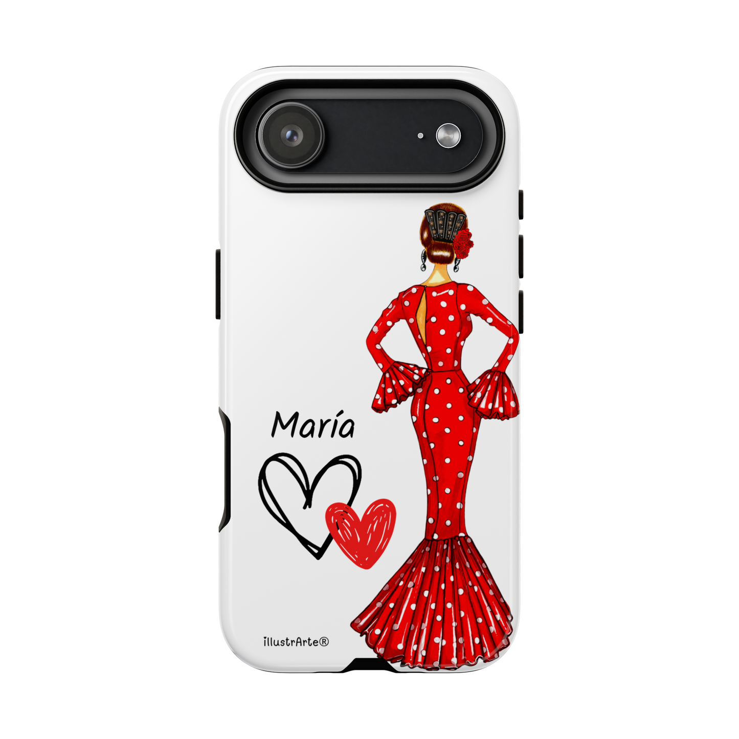 Funda de teléfono personalizada María vestido rojo – iPhone, Samsung, Pixel