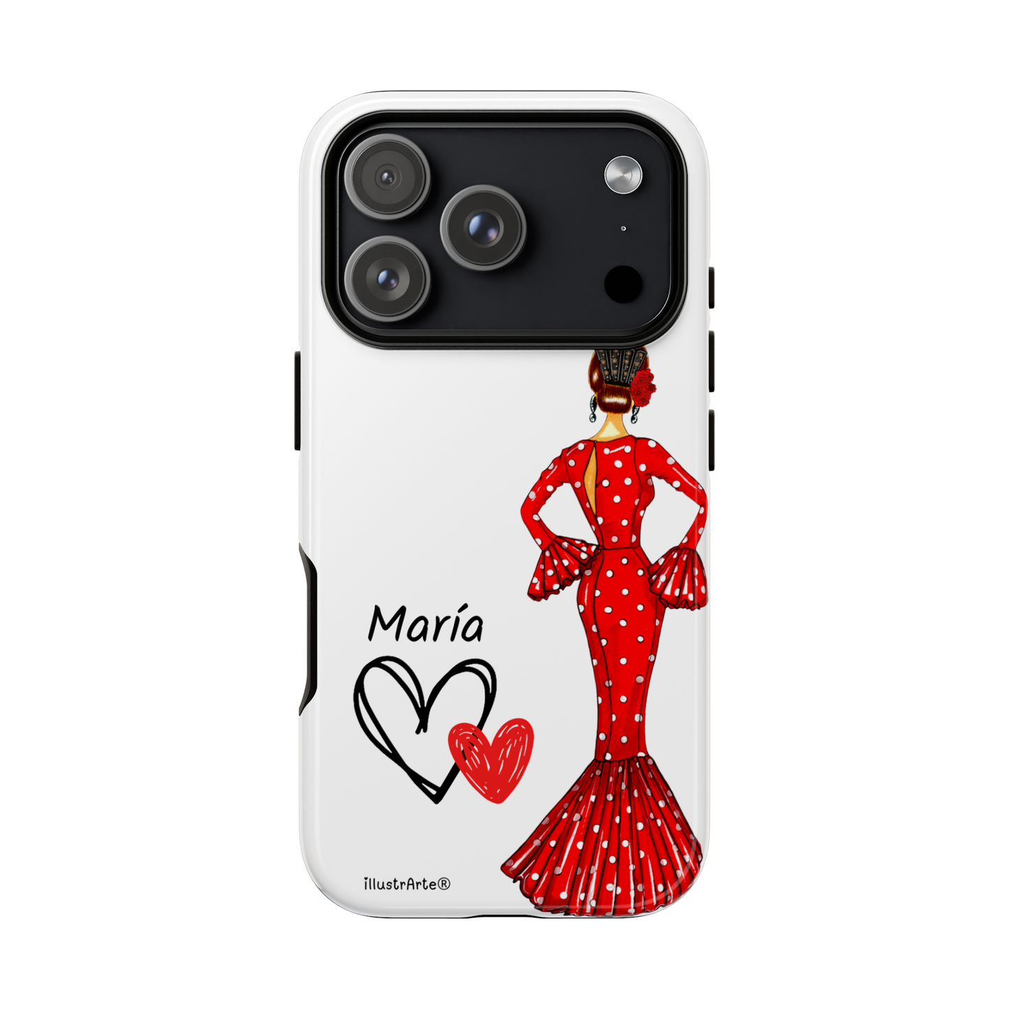 Funda de teléfono personalizada María vestido rojo – iPhone, Samsung, Pixel