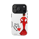Personalised phone case flamenco dancer María, red dress for iPhone 17 Pro, gloss finish – illustrArte
