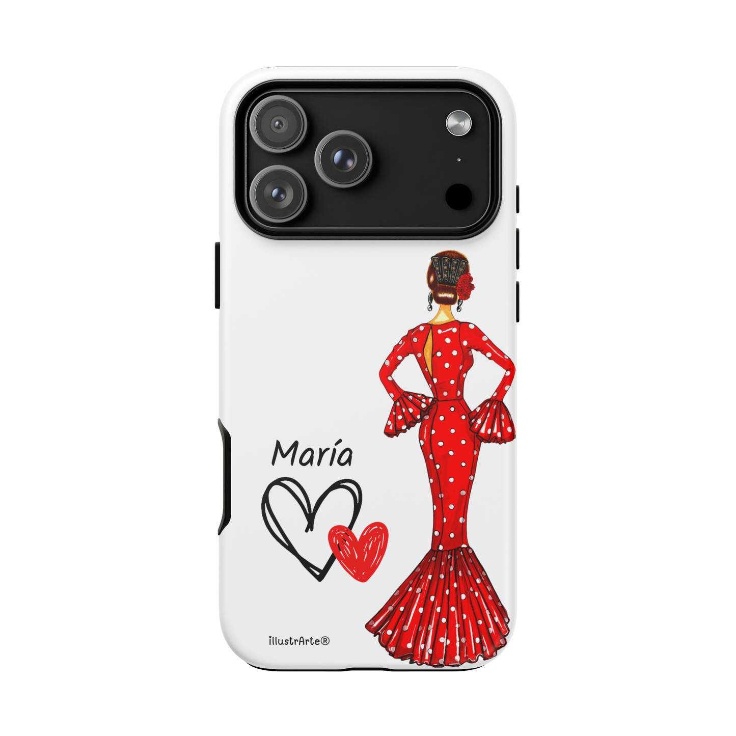 Funda de teléfono personalizada María vestido rojo – iPhone, Samsung, Pixel