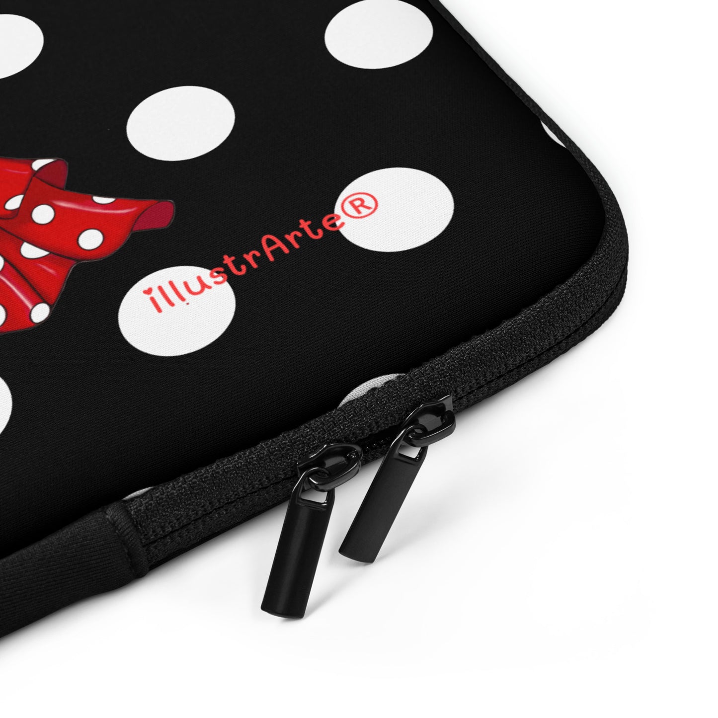 Funda Para Portátil Personalizable - Flamenca Pepa fondo negro con lunares blancos