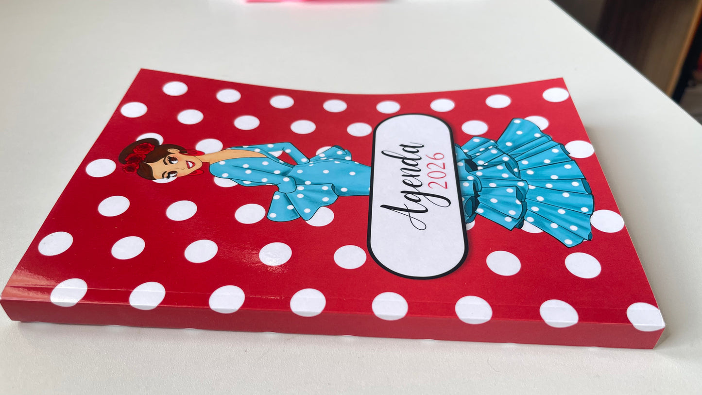 Agenda Flamenca 2026 “Paquita” – 2 Días por Página – Ilustraciones Flamencas – Eventos Flamencos del Año – Diseño illustrArte