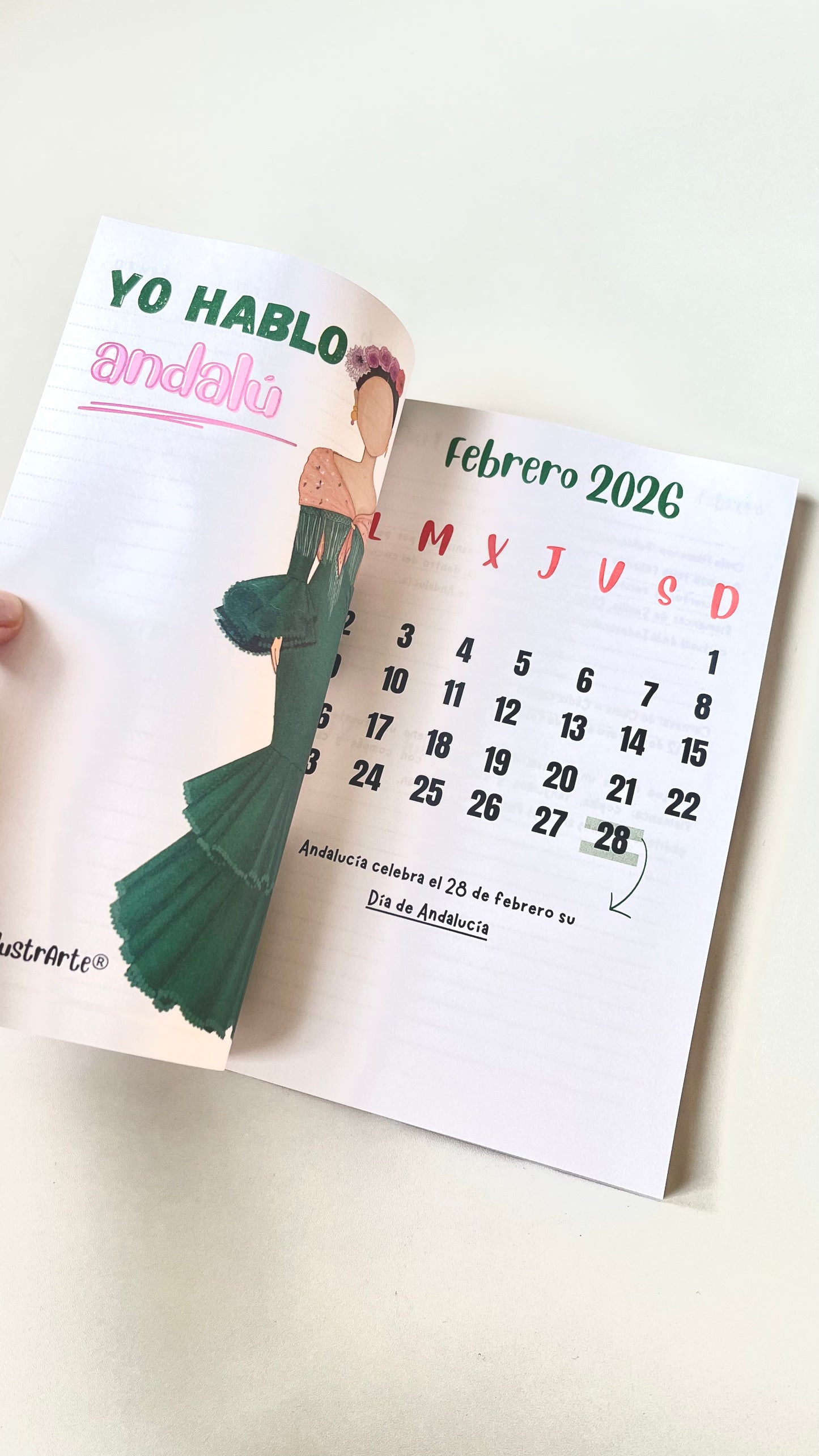 Agenda Flamenca 2026 “Macarena Turquesa” – 2 Días por Página – Ilustraciones Flamencas – Eventos Flamencos del Año – Diseño illustrArte