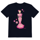 una camiseta con una mujer en un vestido rosa