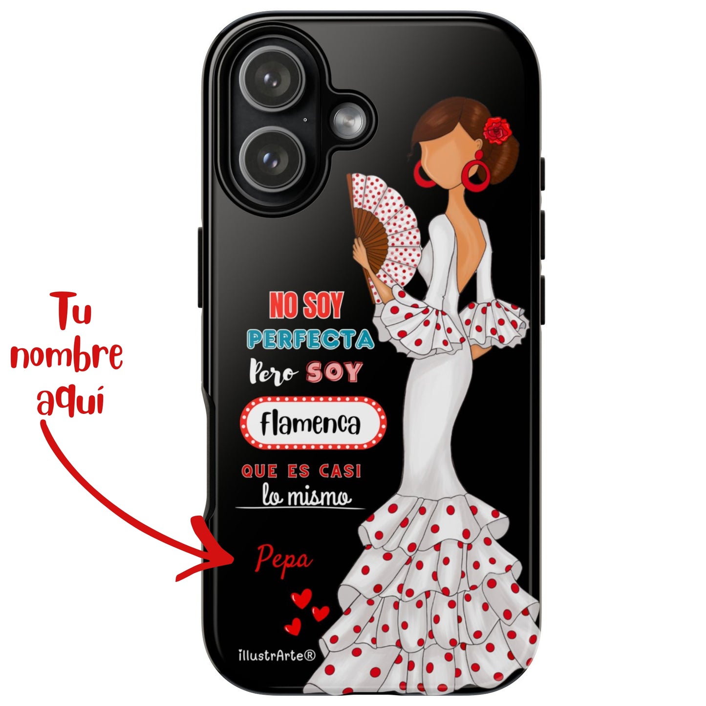 Funda de teléfono personalizable Pepa vestido blanco con frase – para iPhone, Samsung, Pixel