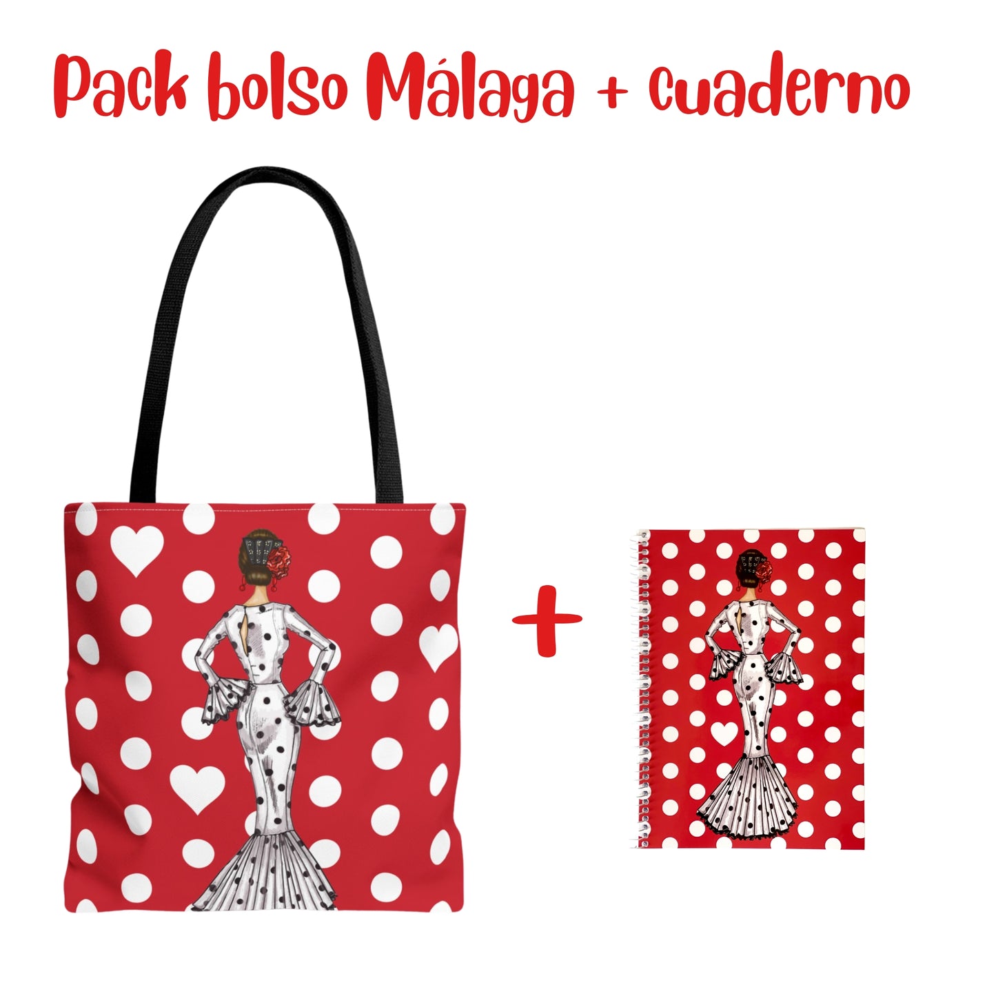 Pack Bolsa “María” Málaga blanco + Cuaderno “María” blanco – Set flamenco con mucho arte illustrArte