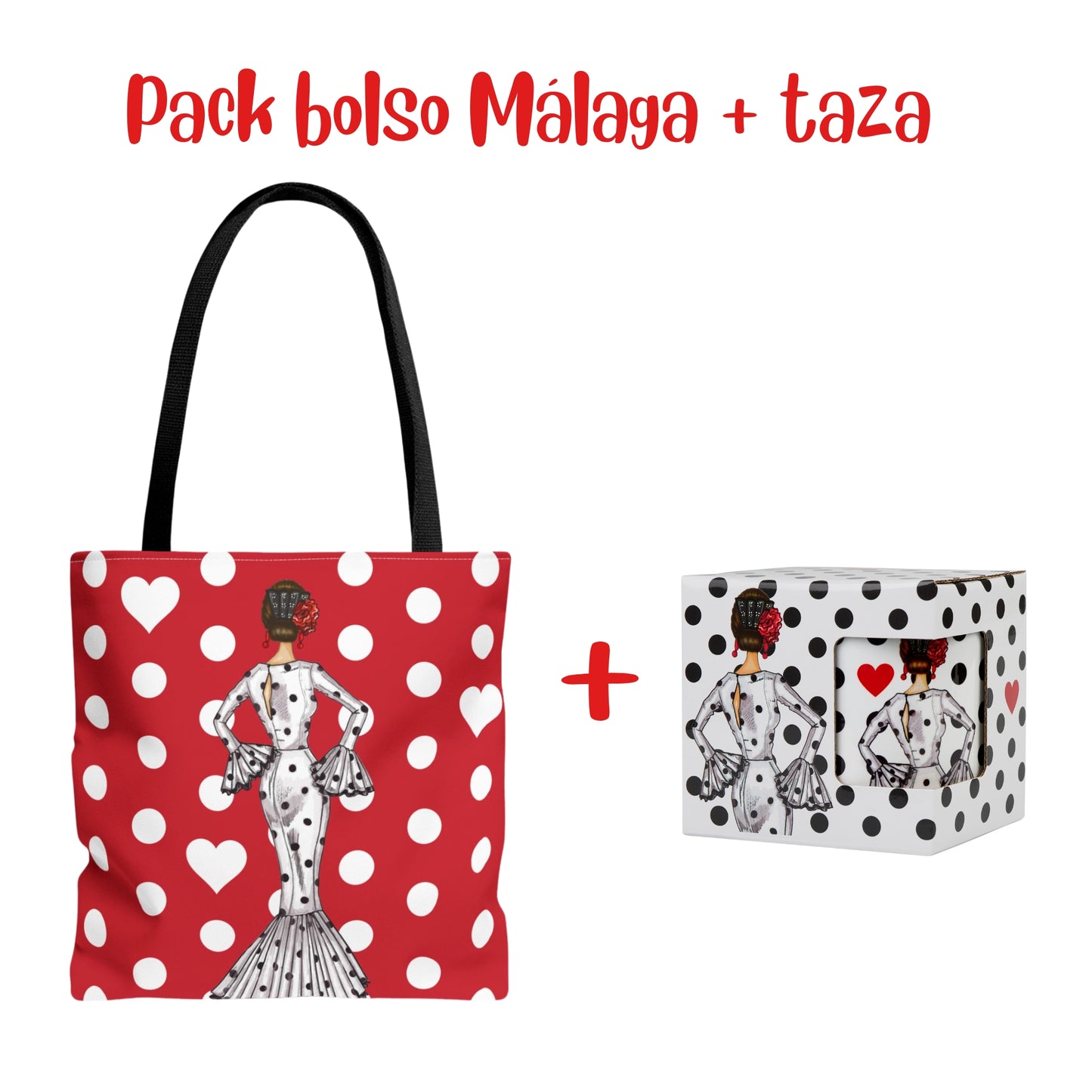 Pack Bolsa “María” Málaga blanco + Taza “María” blanco – Set flamenco con mucho arte illustrArte