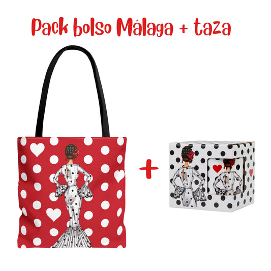 Pack Bolsa “María” Málaga blanco + Taza “María” blanco – Set flamenco con mucho arte illustrArte