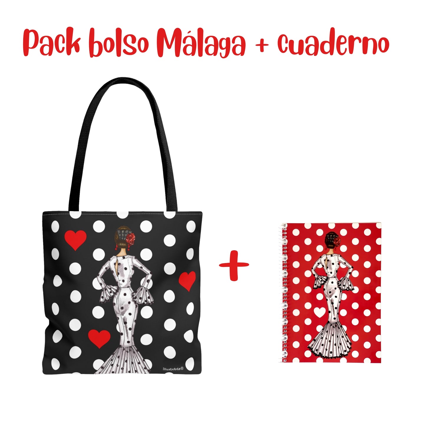 Pack Bolsa “María” Málaga blanco + Cuaderno “María” blanco – Set flamenco con mucho arte illustrArte