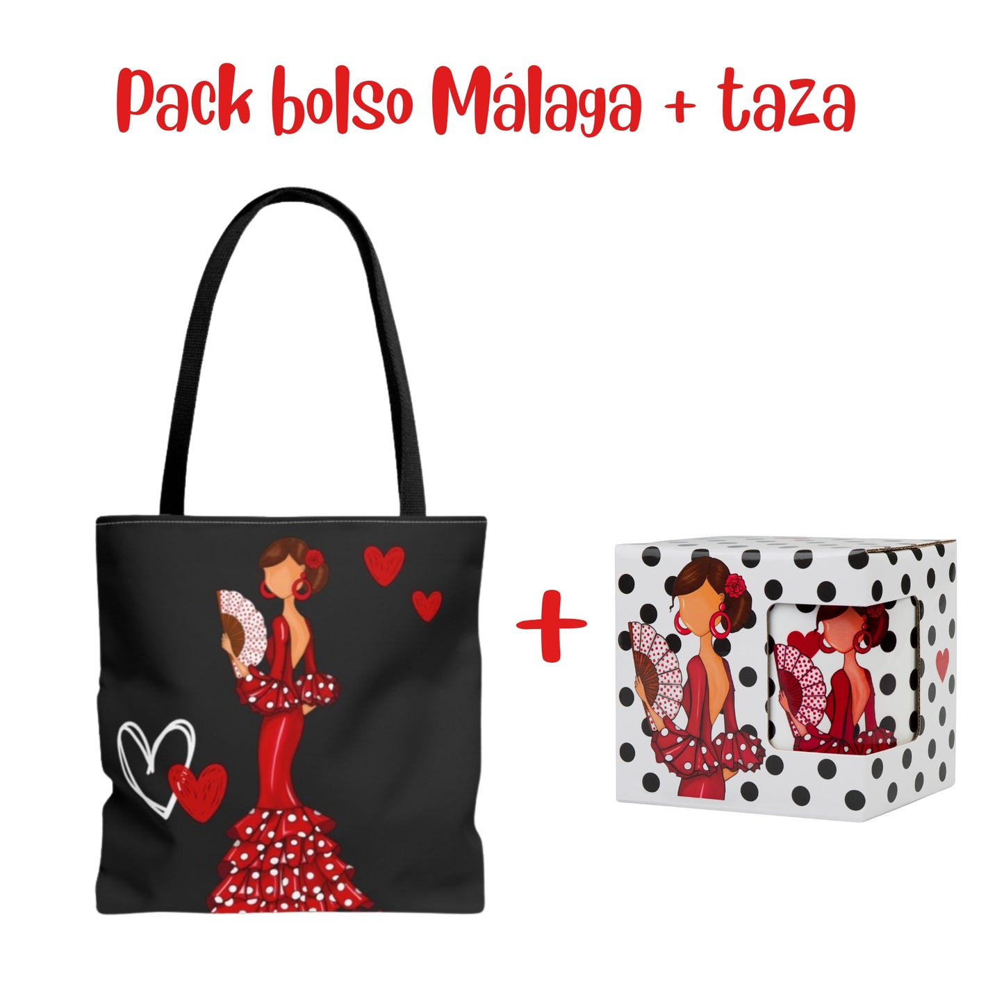 Pack Bolsa “Pepa” Málaga liso + Taza “Pepa” – Set flamenco con mucho arte illustrArte