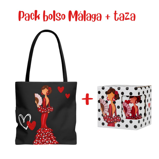 Pack Bolsa “Pepa” Málaga liso + Taza “Pepa” – Set flamenco con mucho arte illustrArte
