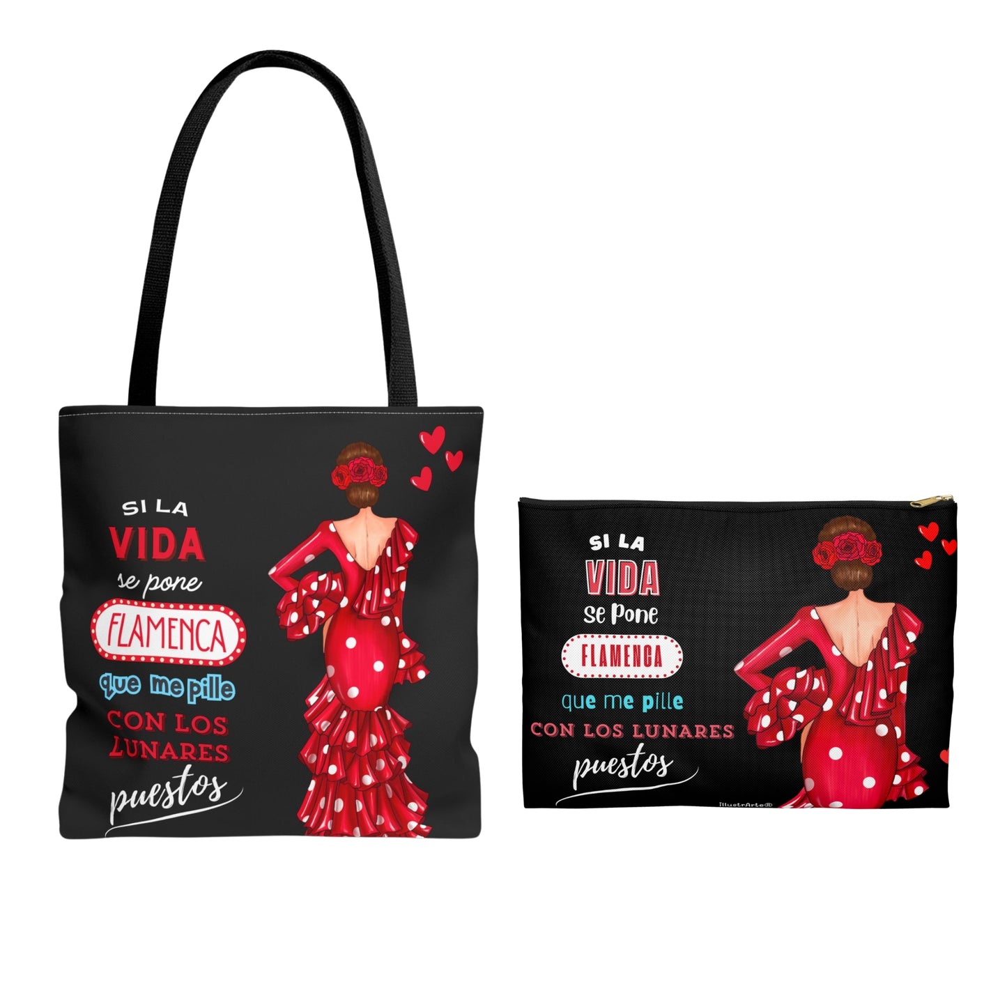 Pack Bolso Málaga + Neceser Granada – Diseño Flamenco illustrArte