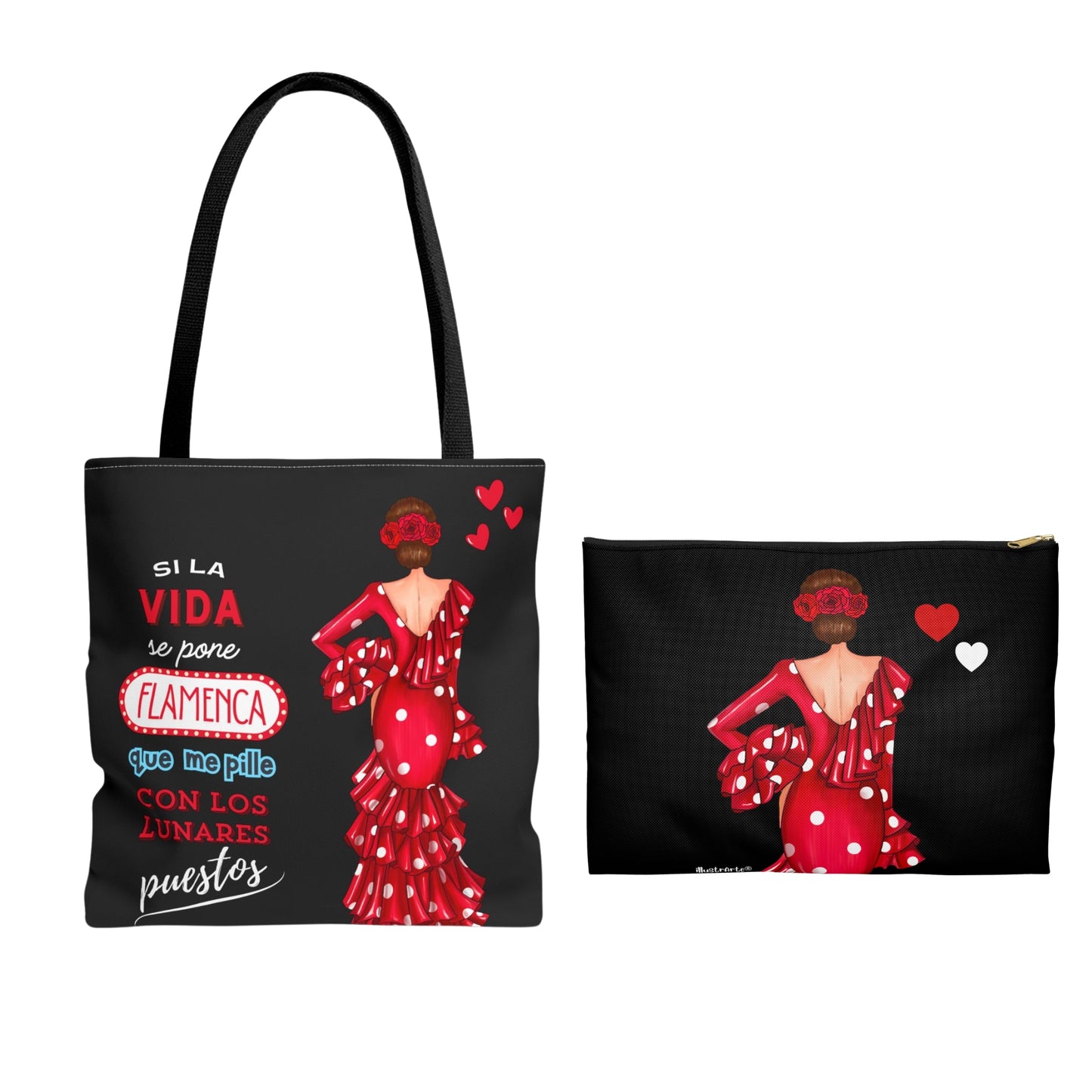 Pack Bolso Málaga + Neceser Granada – Diseño Flamenco illustrArte