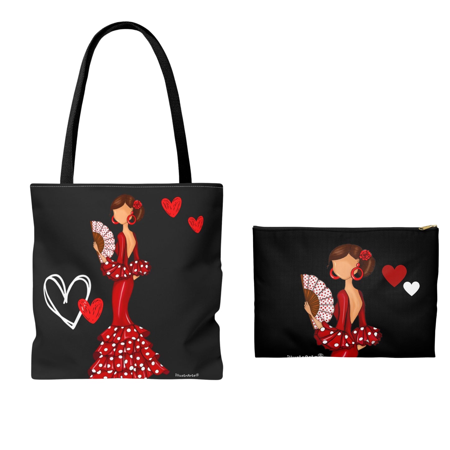 Pack Bolso Málaga + Neceser Granada – Diseño Flamenco illustrArte