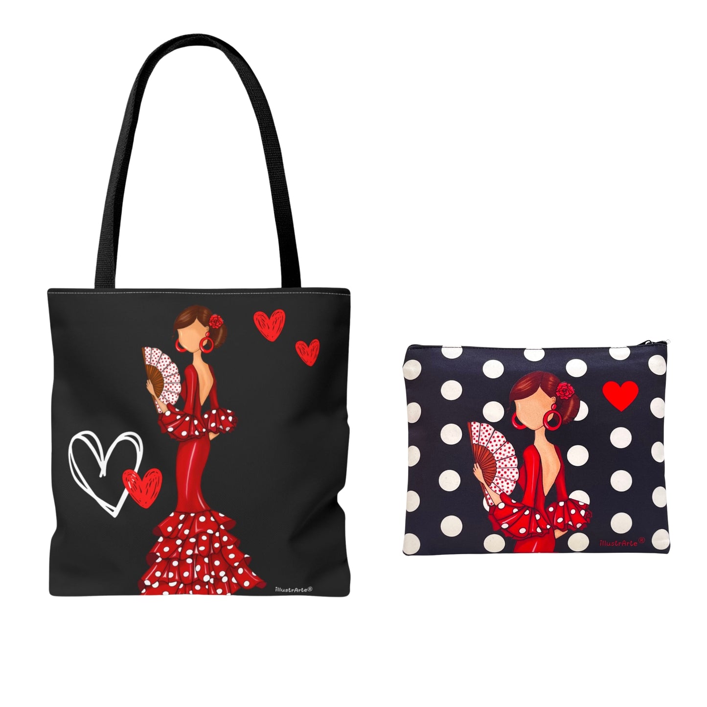 Pack Bolso Málaga + Neceser Granada – Diseño Flamenco illustrArte