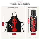 Medidas reales: delantal 78 x 65 cm y botella de 23,5 cm, diseño María Rojo