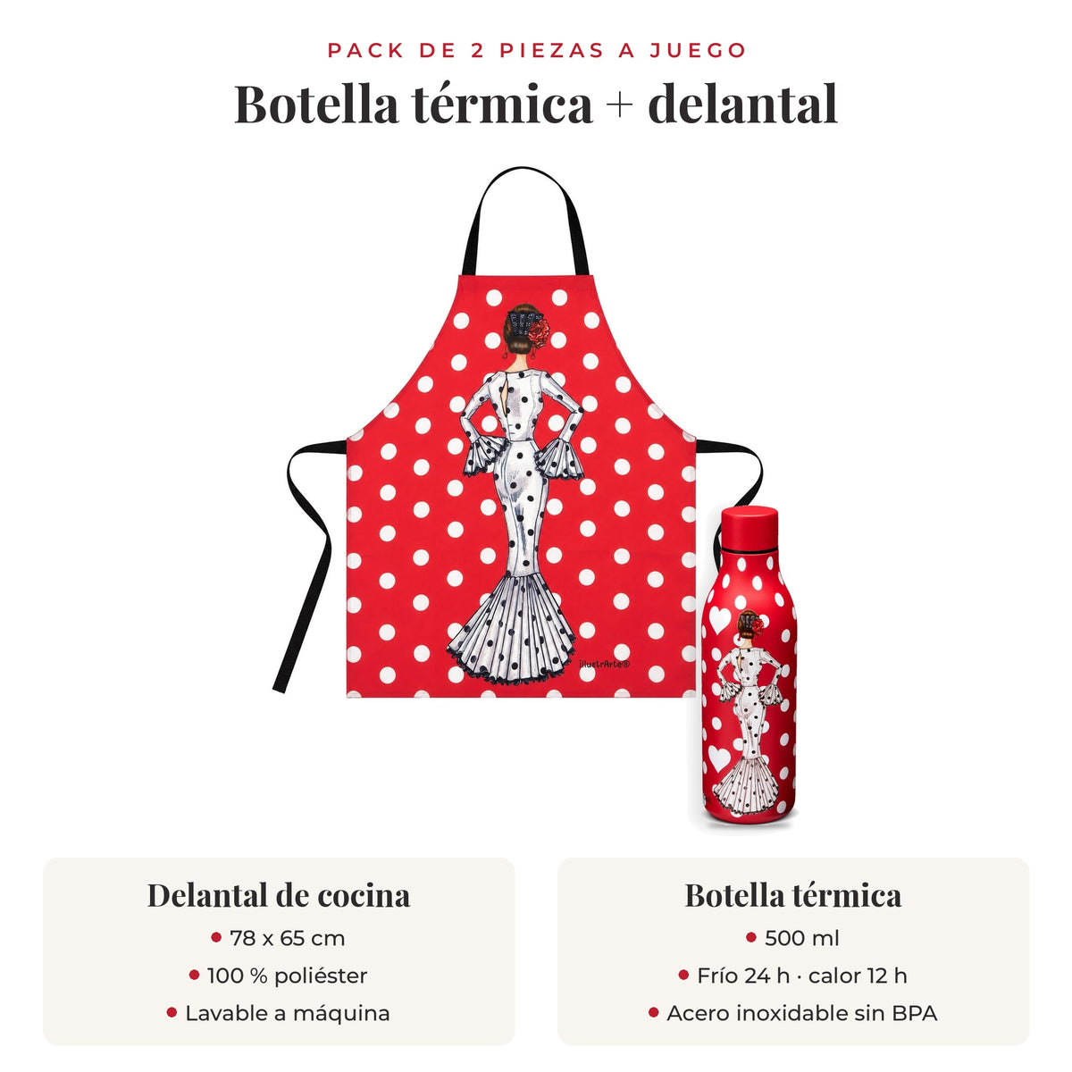 Pack botella térmica y delantal María Blanco: qué incluye