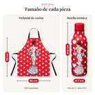 Medidas reales: delantal 78 x 65 cm y botella de 23,5 cm, diseño María Blanco