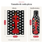 Medidas reales: libreta 17 x 24 cm y botella de 23,5 cm, diseño María Rojo