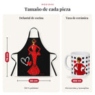 Medidas reales: delantal 78 x 65 cm y taza de 350 ml, diseño María Rojo