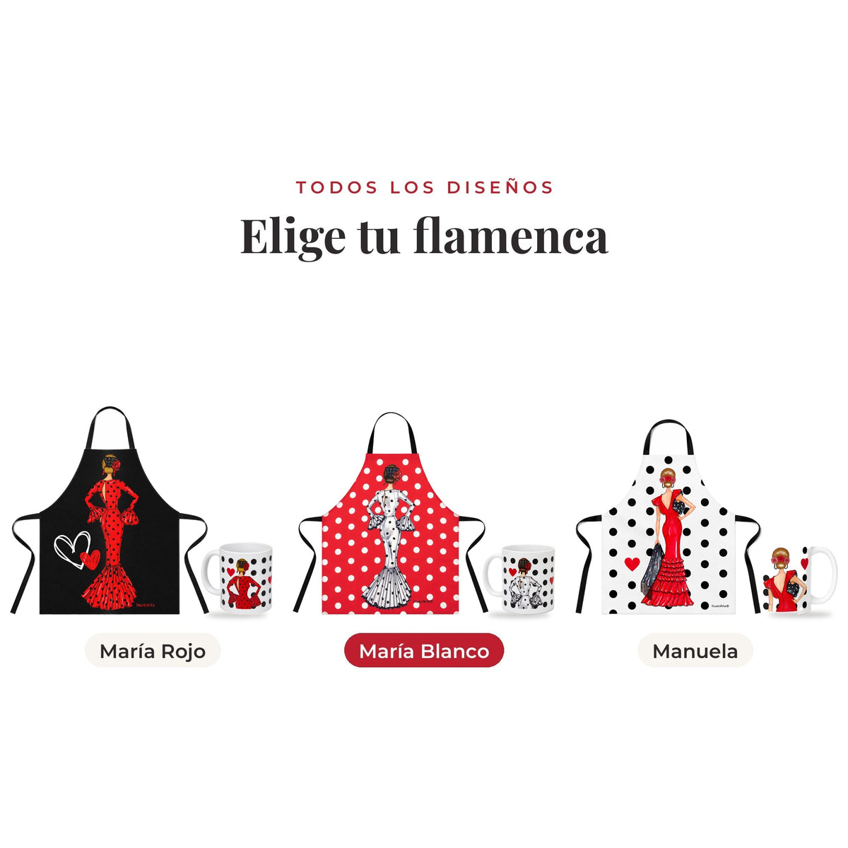 Todos los diseños del pack taza y delantal flamenco