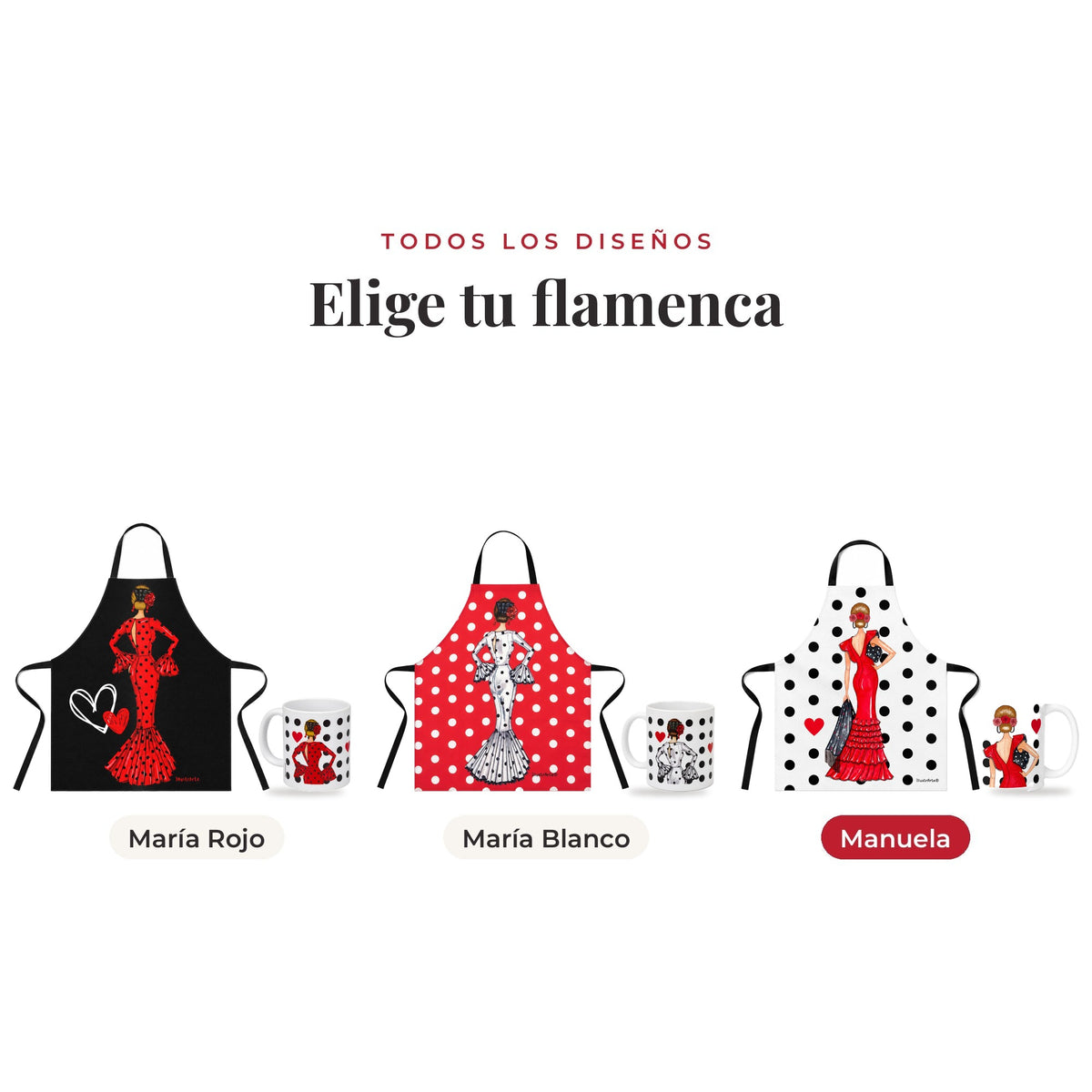 Todos los diseños del pack taza y delantal flamenco