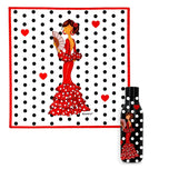 Pack pañuelo de seda y botella térmica flamenca illustrArte, diseño Pepa