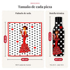 Medidas reales: pañuelo 66 x 66 cm y botella de 23,5 cm, diseño Pepa