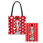 Pack bolsa Málaga y libreta flamenca illustrArte, diseño María Blanco fondo rojo