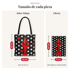 Medidas reales: bolsa 43 x 43 cm y libreta 17 x 24 cm, diseño María Rojo