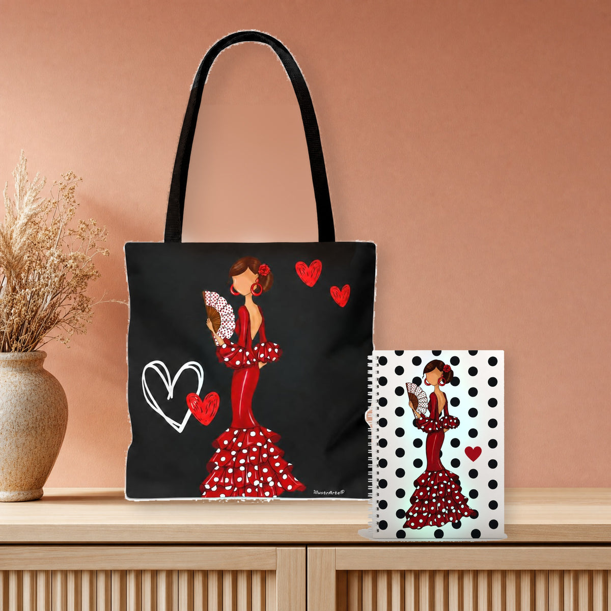 Bolsa Málaga y libreta flamenca Pepa en el recibidor