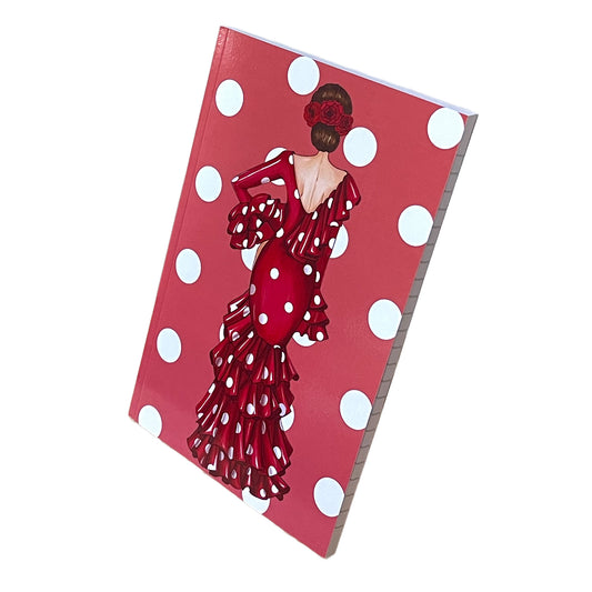 Cuaderno Flamenco “Macarena – Lunares Rojos” – 6×9” (15,24×22,86 cm) – 120 Páginas Rayadas – Diseño illustrArte