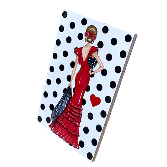 Cuaderno Flamenco “Manuela – Lunares Negros” – 6×9” (15,24×22,86 cm) – 120 Páginas Rayadas – Diseño illustrArte