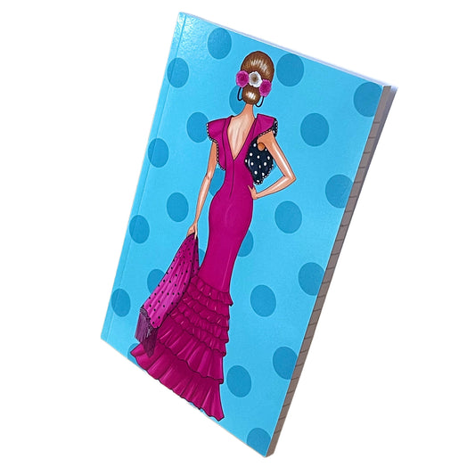 Cuaderno Flamenco “Manuela – Fondo Turquesa” – 6×9” (15,24×22,86 cm) – 120 Páginas Rayadas – Diseño illustrArte