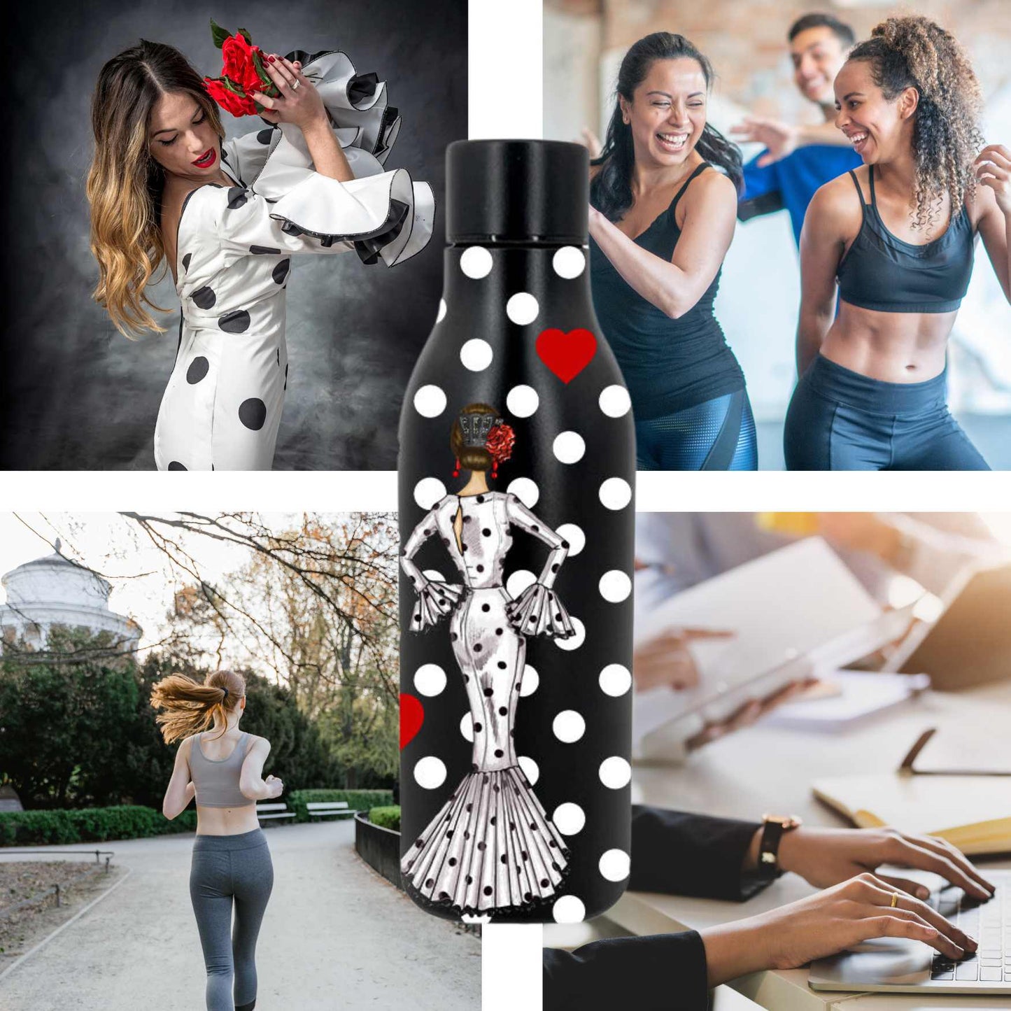 a collage of photos with a woman and a bottle of wine