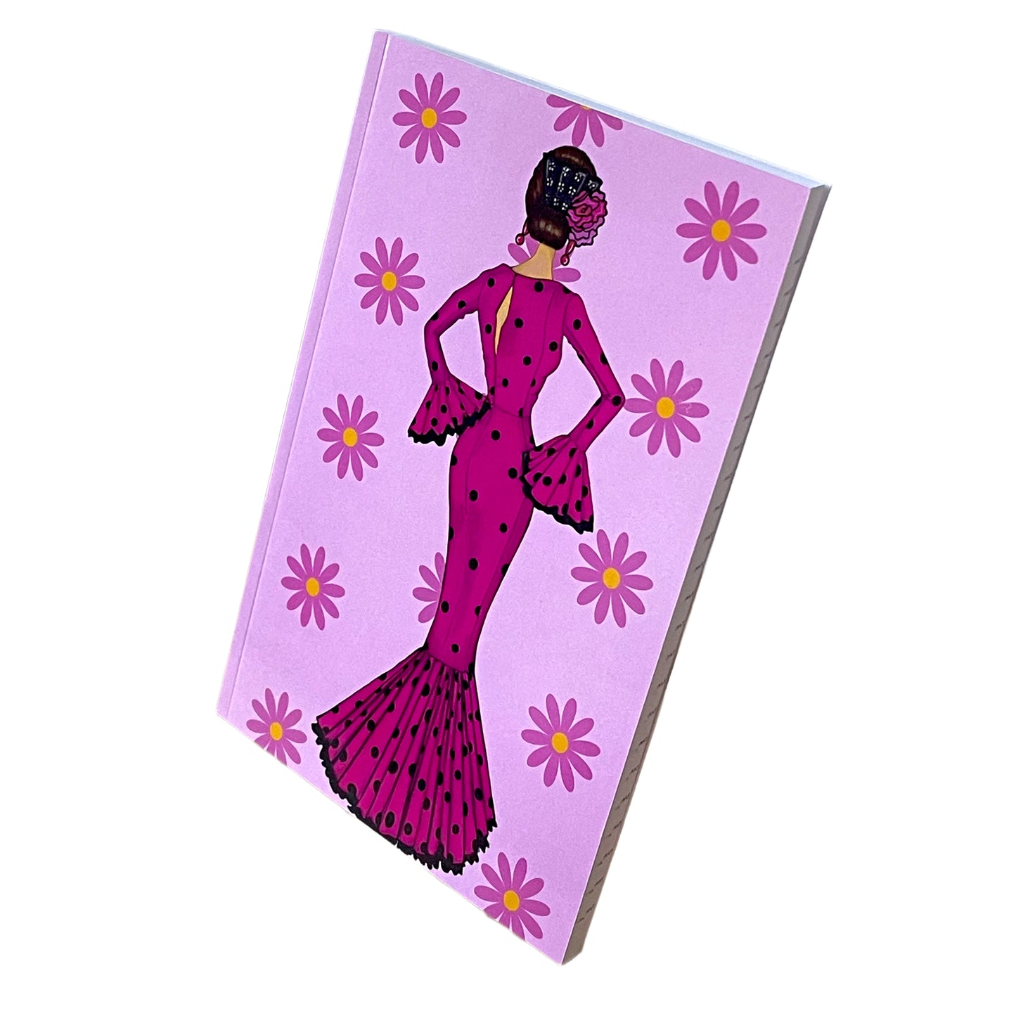 Cuaderno Flamenco “María – Flores Rosas” – 6×9” (15,24×22,86 cm) – 120 Páginas Rayadas – Diseño illustrArte