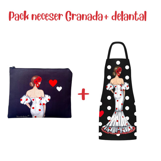 Pack Regalo Flamenca Maite – Neceser Granada “Maite” + Delantal “Maite” – Diseño Exclusivo illustrArte