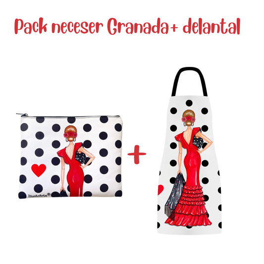 Pack Regalo Flamenca Manuela – Neceser Granada + Delantal a Juego – Diseño Exclusivo illustrArte
