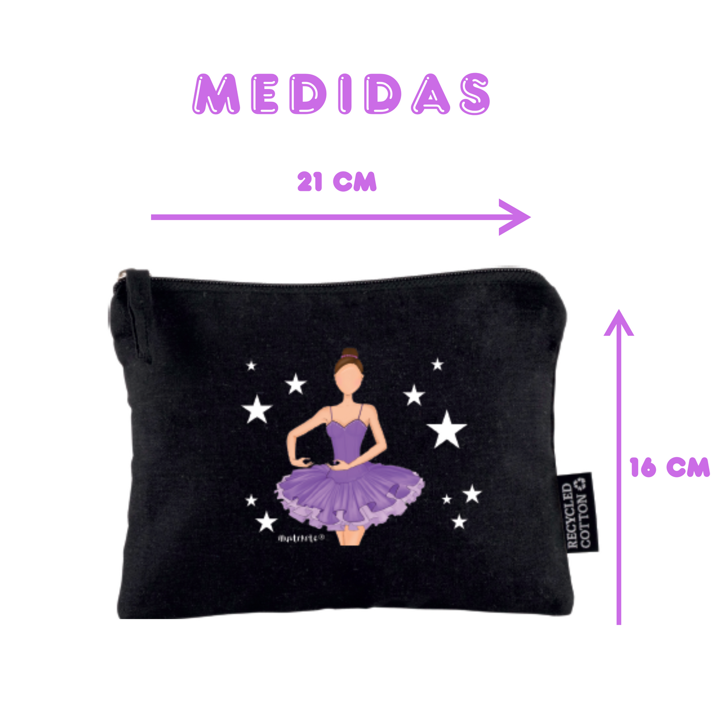Neceser Bailarina Sara – Estuche Cosmético de Algodón Reciclado en Negro, 21 x 16 cm, Diseño Impreso por Ambos Lados