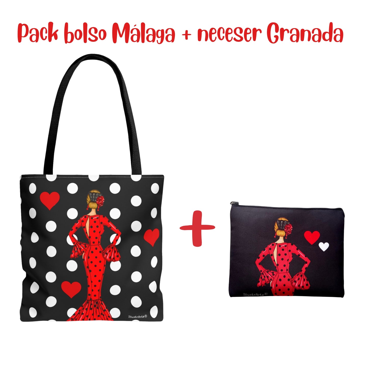 Pack Bolsa “María” Málaga + Neceser “María” Granada – Set flamenco con mucho arte illustrArte